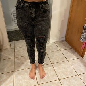 Bamboo acid wash distressed jeans, worn once